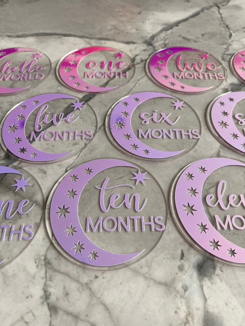 Holographic Acrylic Baby Milestone Markers / Moon and Stars Monthly ...