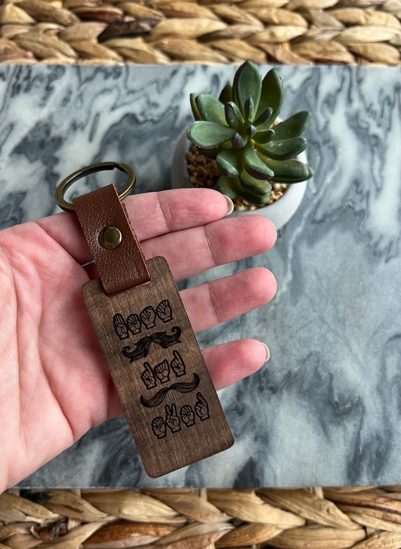 ASL Keychain for Dad / Personalized Wood Sign Language Gift for Dad / Sign Language Key Fob / ASL Gift / Best Dad Ever image 2