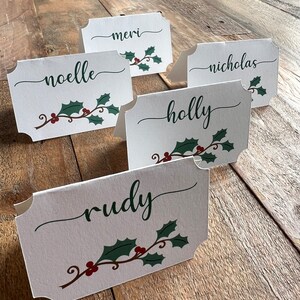 Personalized Christmas Place Cards / Custom Christmas Name Tags / Holiday Table Decor / Christmas Holly Table Decorations / Christmas Decor image 2
