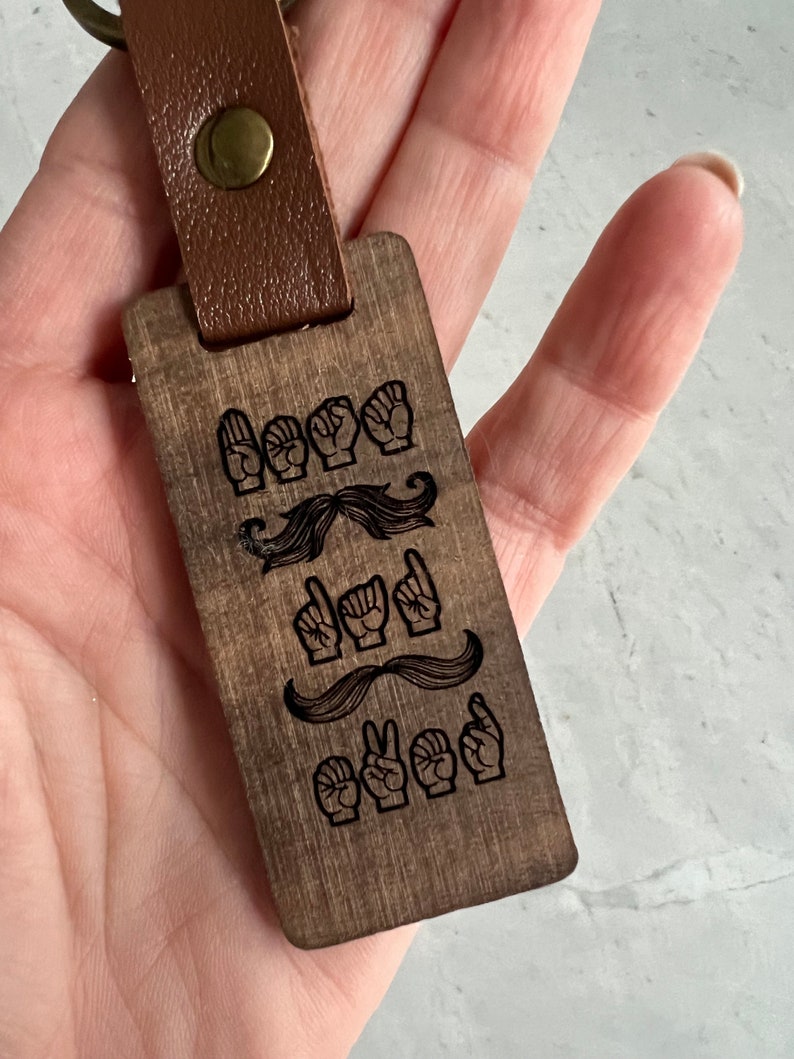 ASL Keychain for Dad / Personalized Wood Sign Language Gift for Dad / Sign Language Key Fob / ASL Gift / Best Dad Ever image 6