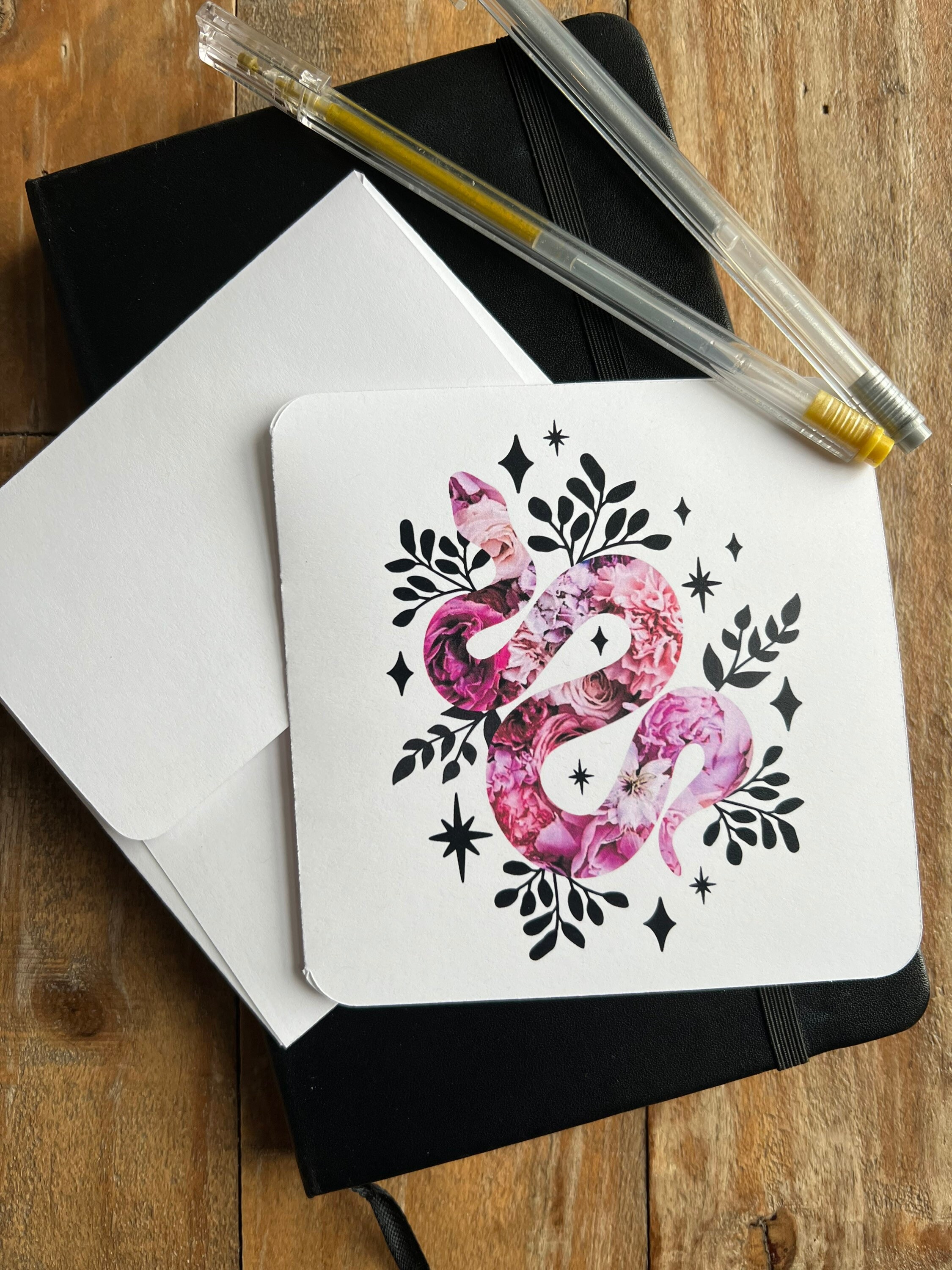Snake Pattern Card Floral Snake Card / Celestial Snake / Card for Snake Lover / Flower ...