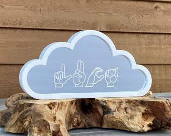 Personalized ASL Name Cloud Mirror / White Cloud Nursery Décor / Custom Name Gift / Baby Shower Gift / American Sign Language Gift