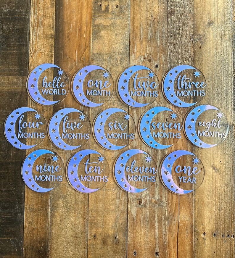 Holographic Acrylic Baby Milestone Markers / Moon and Stars Monthly ...