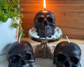 Black Skull Candle / Halloween Candle / Spooky Decor / Skull Head