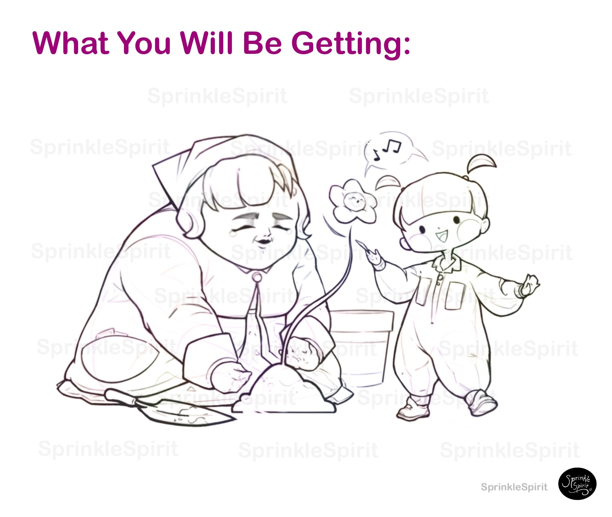 Grandma and I Gardening Coloring Pages For Children and | Etsy