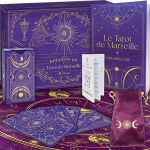 Coffret D’Initiation Au Tarot De Marseille : Tarot Divinatoire + Livre De 205 Pages + Nappe Divinatoire & Pochon.