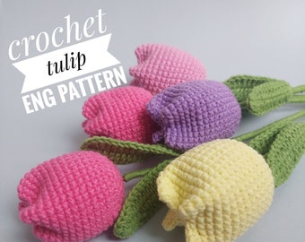 Crochet Tulip English Pattern, Easy crochet flower pattern