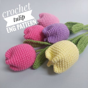 Crochet Tulip English Pattern, Easy crochet flower pattern