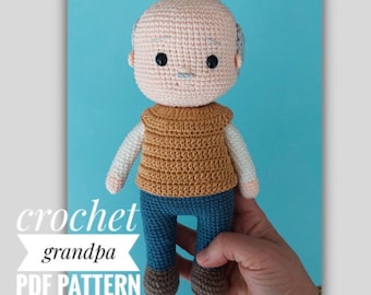 Patrón abuelo amigurumi, Patrón inglés abuelo crochet, Abuelo modelo amigurumi