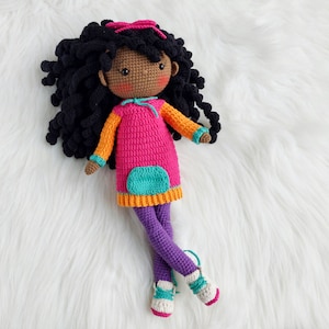 Dark skin African American doll, Small soft baby doll, Black skin crochet little doll for baby shower gift, Crochet Brown doll for sale