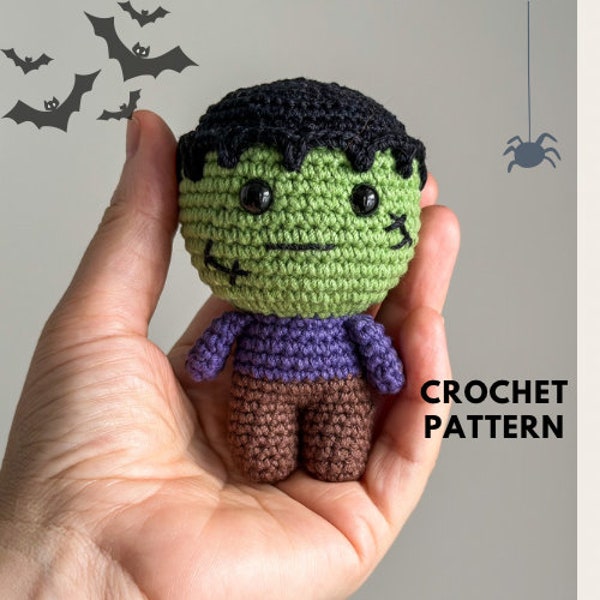 Frankenstein keychain crochet pattern, Amigurumi Halloween ornaments, Amigurumi Miniature Frankenstein