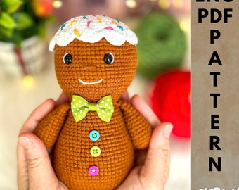 Crochet Gingerbread English pattern, Amigurumi Christmas decorations pdf pattern