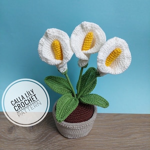 Calla lily crochet english pattern,  vase flover crochet pattern,  Crochet flower bouquet pattern