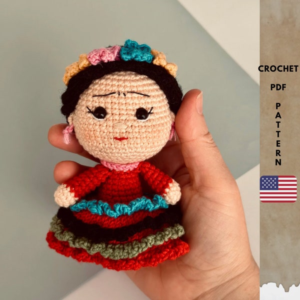 Frida crochet pattern, Mini Frida amigurumi pattern