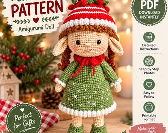 Christmas Crochet Pattern, Christmas Elf Doll Crochet Pattern, Amigurumi Elf Pattern, Crochet Christmas Doll, PDF Instant Download