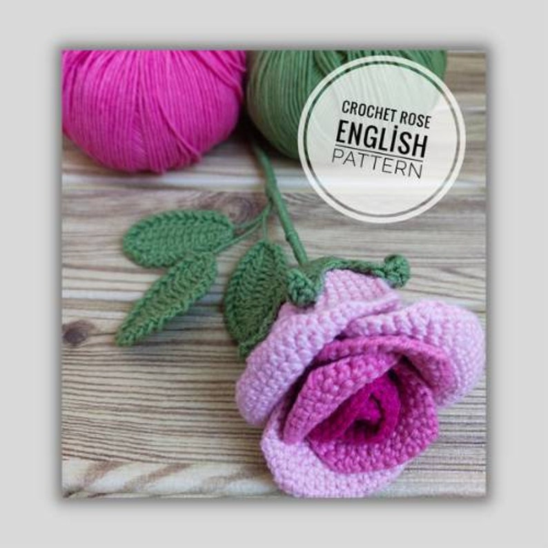 Classic Stemmed Crochet Rose crochet flower pattern listing photo by Haviknittoys