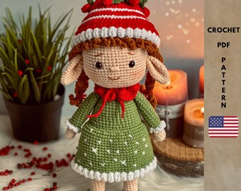 Wzór szydełkowy na lalkę elfa świątecznego amigurumi (PDF)