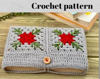 Crochet Book Cover Pattern, Crochet Book Sleeve with Button, Christmas Crochet pattern