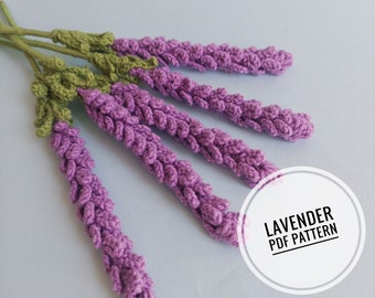 Crochet lavender English pattern (video), Amigurumi lavender flower pattern, Easy crochet flower bouquet pattern