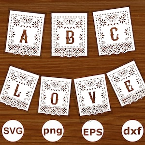 Papel Picado svg. Papel Picado cut files. White and black Alphabet & Numbers svg. Papel Picado Silhouette clipart Png. Mexican Banner svg