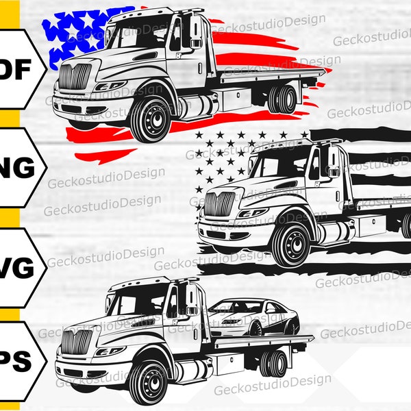 US Tow Truck svg file  . Tow Truck with car svg . Truck driver svg . Tow Truck silhouette .Tow Truck clipart . Tow Truck png . truck svg