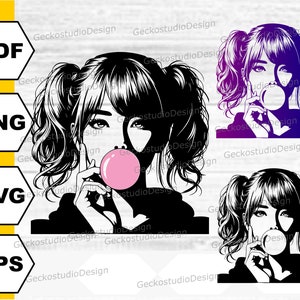 Bubble Gum svg. Bubble Gum Girl svg. Girl with Bubble silhouette cut files.