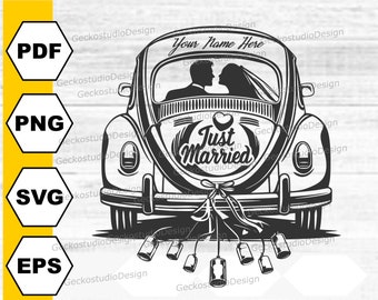 Just Married Car svg. Just Married silhouette cut files. Wedding svg. Engagement svg. Marriage svg. Couple PNG. Love Story svg.