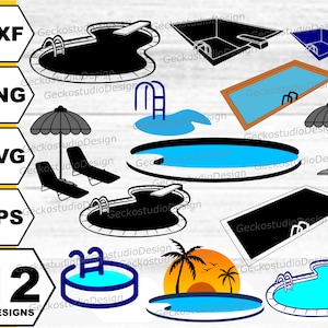 Schwimmbad svg. Schwimmbad Geschnittene Dateien. Schwimmbad Clipart. Schwimmbad Silhouette. Schwimmbecken Vektor. Strandkorb svg