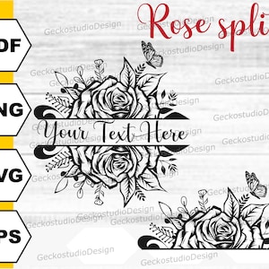 Rode Halve Roos svg. Split Rose svg. Roos png. Bloem svg. Roos Monogram. Roze shirt. Roos Clipart. Rose Cut Bestand. Bloem png.