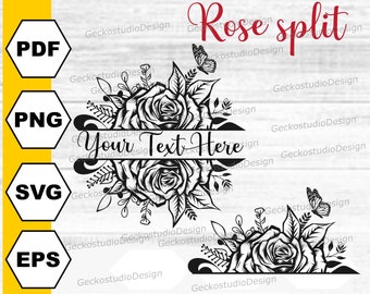 Red Half Rose svg. Split Rose svg. Rose png. Flower svg. Rose Monogram. Rose Shirt. Rose Clipart. Rose Cut File. Flower png.