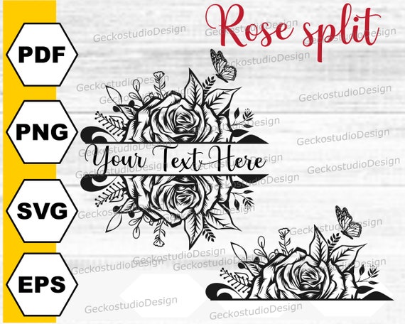 Rose svg, Rose flower cut file, Rose split monogram svg