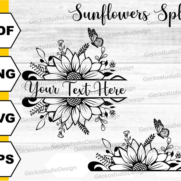 Split Sunflower svg. Sunflower Monogram svg. Half Sunflower svg. Sunflower vinly. Sunflower png. Sunflower Cut File. Sunflower Bundle.