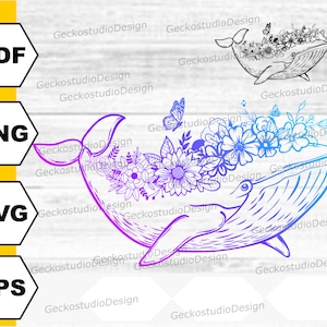 Floral Whale svg. Blue Whale svg. Ocean svg. Underwater Animals svg. Whale Clipart. Whale png. Whale Shirt. Sea Animals svg. Whale Cut File.