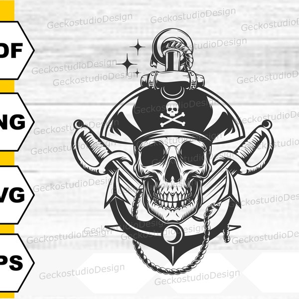 Anchor Skull Pirate svg. Pirate png. Anchor svg. Sea svg. Pirate Shirt svg. Nautical svg. Pirate Hat svg. Pirate cut file. Digital Download.