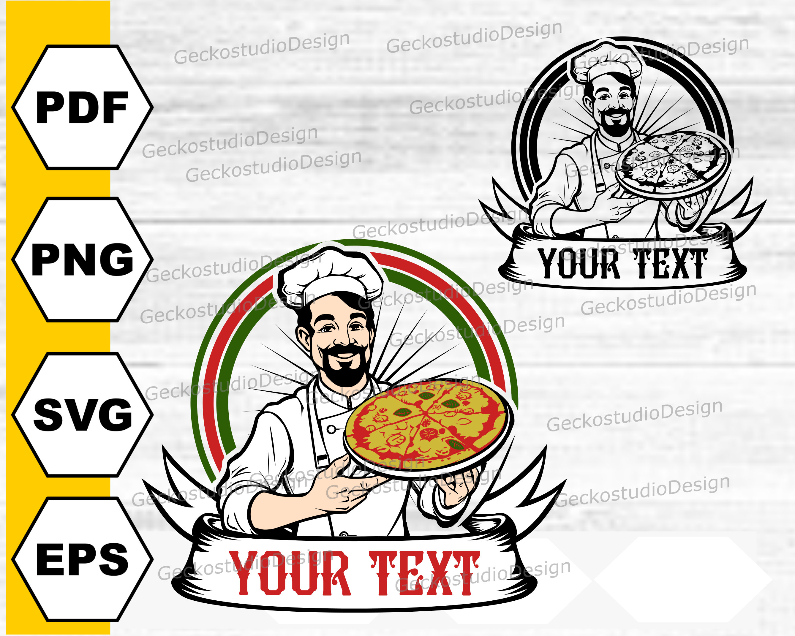 Pizza Chef svg. Chef Logo svg. Pizza Chef silhouette cut files. Pizza clipart. Chef Logo clipart.