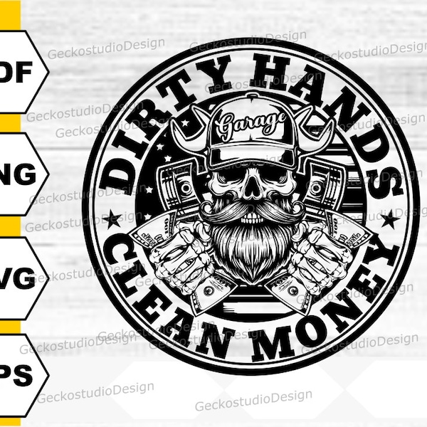 Dirty Hands Clean Money svg. Hand Skull Holding Money svg. Mechanic svg. Wrench svg. Clean Money. Funny Mechanic png. Repair svg.