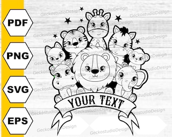 Animale carino in formato SVG. Animale della giungla in formato SVG. File di taglio della silhouette dello zoo. Clipart dello zoo. PNG clipart animali della giungla. Clipart di animali