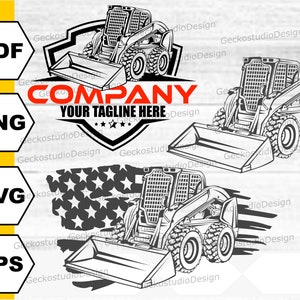 Minipala compatta in formato SVG. File di taglio della sagoma US Skid Steer. Clipart di minipala. Bandiera americana con minipala PNG
