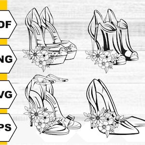 High Heels svg. Floral High Heels svg. Heels silhouette cut files. Wedding shoes Floral PNG. Hells clipart