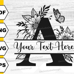 A-Z Floral Split Monograma svg. Letras divididas svg. Alfabeto floral svg. Svg floral. Iniciales svg. Monograma png. Fuente svg. Archivo de corte de alfabeto.
