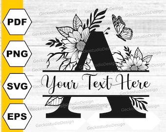 A-Z Floral Split Monogram svg. Split Letters svg. Floral Alphabet svg. Floral svg. Initials svg. Monogram png. Font svg. Alphabet Cut File.