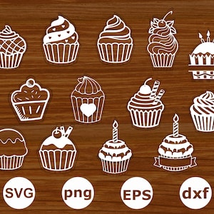 Cupcake svg. cupcake clipart. cupcake cut files. Birthday svg. Cake svg. cup cake Black and white silhouette. Cupcake Png