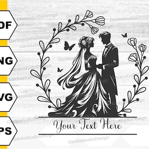 Floral Bride And Groom svg. Wedding Floral Wreath svg. Wedding svg. Valentines Day svg. Wedding Couple PNG. Romantic Couple svg