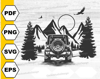 American Classic Offroad svg. Offroad Car Forest silhouette cut files. Hiking png. Cute Offroad Truck clipart. Offroad svg