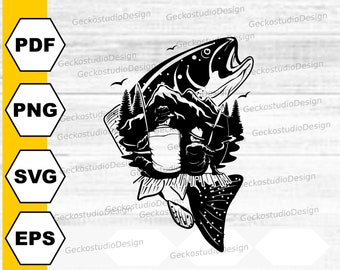 Salmon Fishing svg. Salmon Fishing cut files. Wild Salmon svg. Salmon Fishing silhouette. mountain salmon svg. salmon fishing PNG