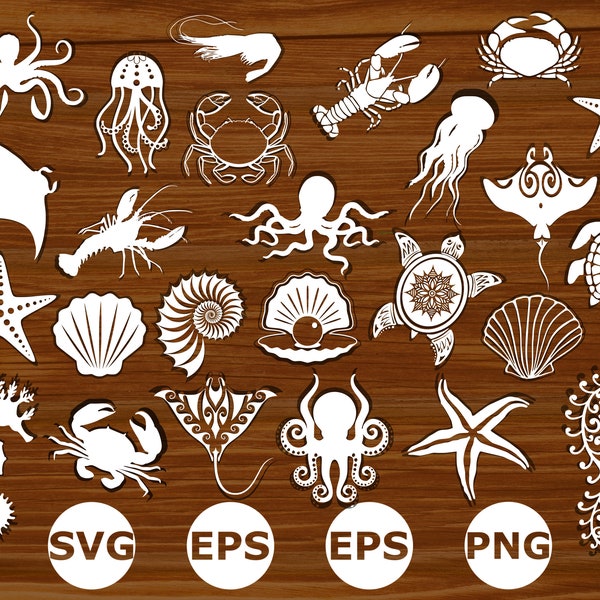 Ocean svg . Ocean cut files . Sea svg . Sea silhouette . Ocean silhouette. Ocean Animals svg . Ocean svg bundle . Under the Sea svg