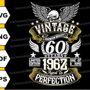 60 cumpleaños svg. Vintage 1962 svg. Camisa de cumpleaños número 60 svg. 60 cumpleaños png. 1964 svg. 60 años svg. Descarga digital.