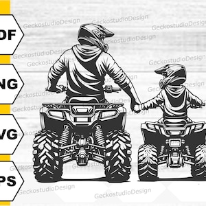 Atv Dad Son svg. Father and Son Outdoors svg. Family Atv svg. Atv Riding silhouette cut files. Like Father Like Son clipart. Dad and Son svg