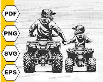 Atv Dad Son svg. Ojciec i syn na zewnątrz svg. Rodzina Atv svg. Sylwetka jazdy na Atv pliki do cięcia. Jak ojciec, jak syn clipart. Tata i syn svg