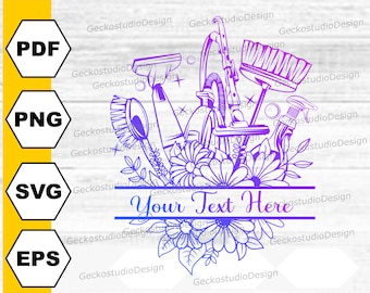 Floral Cleaning svg. Cleaning svg. Cleaning Tool svg. Split Monogram svg. Household Cleaning svg. Cleaning Service svg. Clean Mop svg